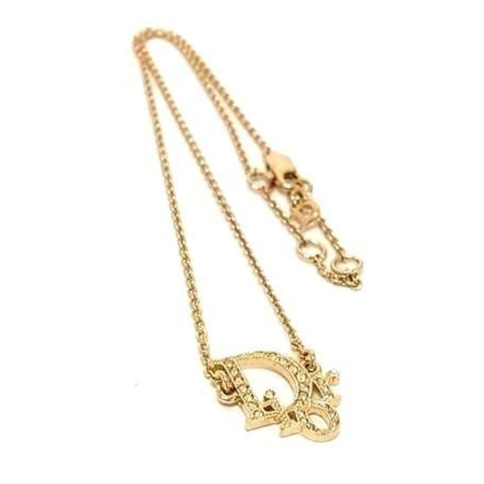 Christian Dior Gold Metal Rhinestone Necklace For Women: Christian Dior Gold Metal Rhinestone Necklace For Women Gold Metal Rhinestone Necklace for Women. This elegant necklace features a 41 cm gold metal chain with a 15mm x 15mm rhinestone pendant, adding