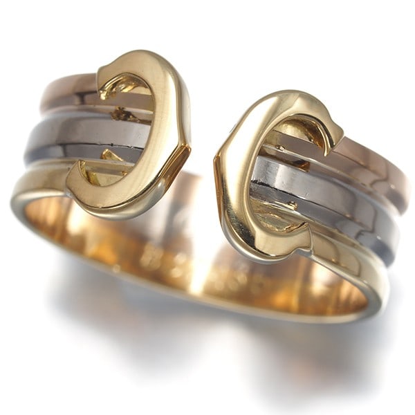 Cartier Ring 2C Double C C2 3Color Sm Eu48 18K Yg/ Wg/ Rg (1 of 7)