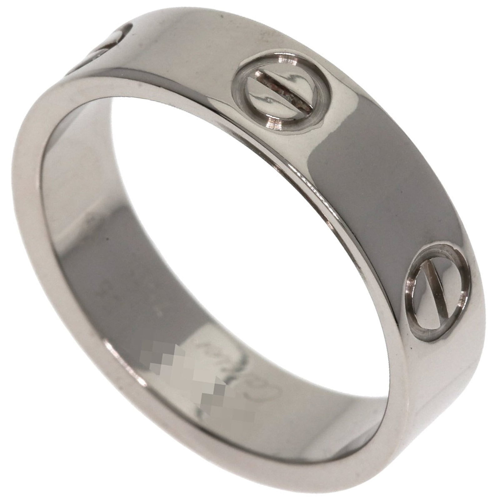 White Gold Band Ring by Cartier 18K: White Gold Band Ring by Cartier 18K Cartier's iconic Love band ring boasts sleek lines and sophistication in its 18K white gold construction, measuring 5.3mm in width and weighing 6.9g. A classic desi