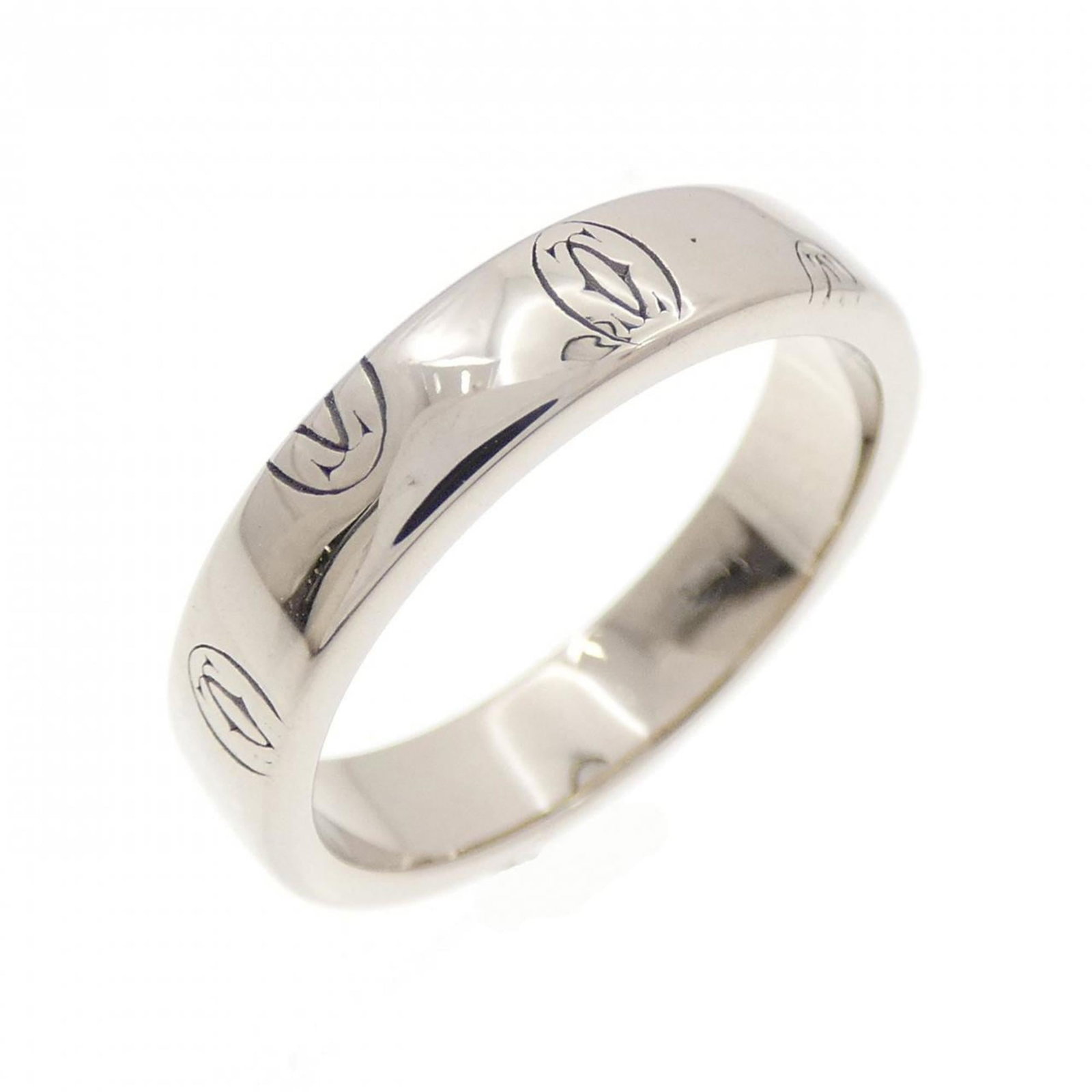 White Gold Band Ring by Cartier 18K: White Gold Band Ring by Cartier 18K Cartier's iconic Happy Birthday band ring features a sleek, modern design in 18K white gold. This elegant piece boasts a slim 4mm width and weighs approximately 4.7