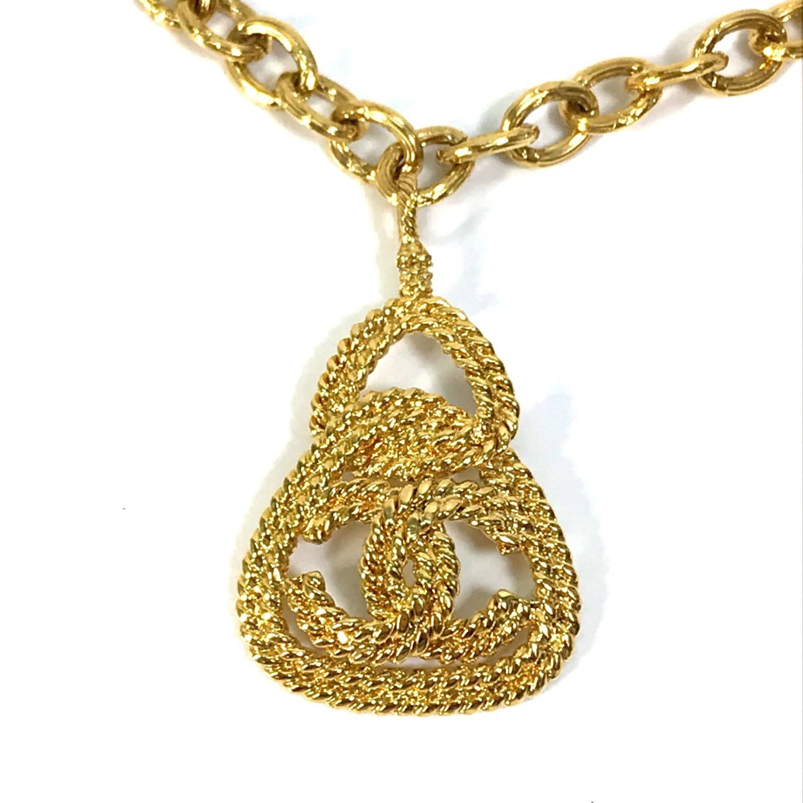 Chanel Plated Gold Necklace: Chanel Plated Gold Necklace Gold plated necklace from Chanel, measuring 30.3 inches in total length, with a gold color finish. This piece features the iconic brand's signature style and design element