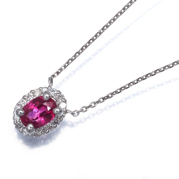 Ruby 0.616Ct Diamond 0.112Ct Classic Necklace 950 850 Platinum (1 of 4)