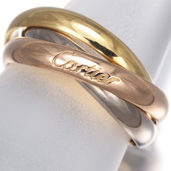 Cartier Ring Trinity 3Color Classic Eu56 18K 750 Yellow White Rose Gold: Cartier Ring Trinity 3Color Classic Eu56 18K 750 Yellow White Rose Gold Cartier's iconic Trinity ring, featuring a unique blend of yellow, white, and rose gold tones, adds a touch of timeless