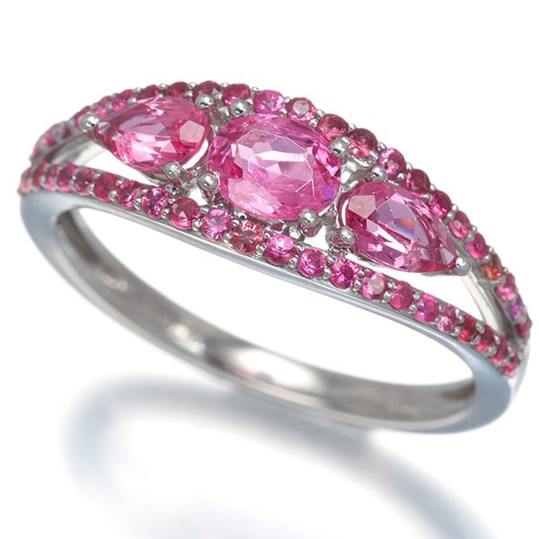 Gstv Ring Pink Spinel 0.70Ct Pink Sapphire 0.30Ct Us7 Pt 950: Gstv Ring Pink Spinel 0.70Ct Pink Sapphire 0.30Ct Us7 Pt 950 The GSTV Ring showcases a striking combination of pink spinel and pink sapphire, set in platinum. This elegant ring features a total