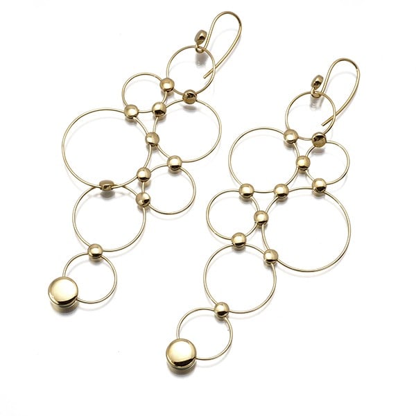 Georg Jensen Earrings Circle Drop 18K 750 Yellow Gold: Georg Jensen Earrings Circle Drop 18K 750 Yellow Gold 18K yellow gold earrings with a circle drop design, measuring 70.2 x 31.2mm in size and 74.4mm from top to bottom. The intricate details of these