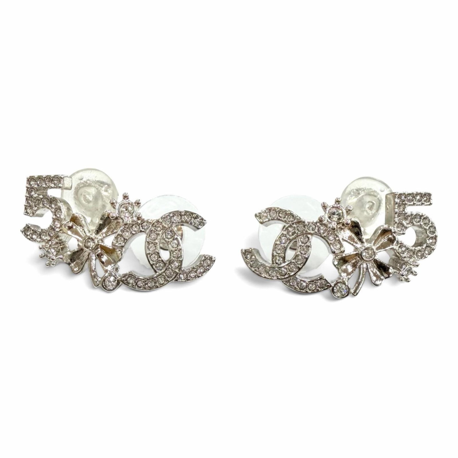Stud earrings by Chanel: Stud earrings by Chanel Stud earrings by Chanel, crafted in Italy with a sleek silver finish, measuring 32.00mm x 14.00mm. The understated design makes them versatile for everyday wear. B23P marked