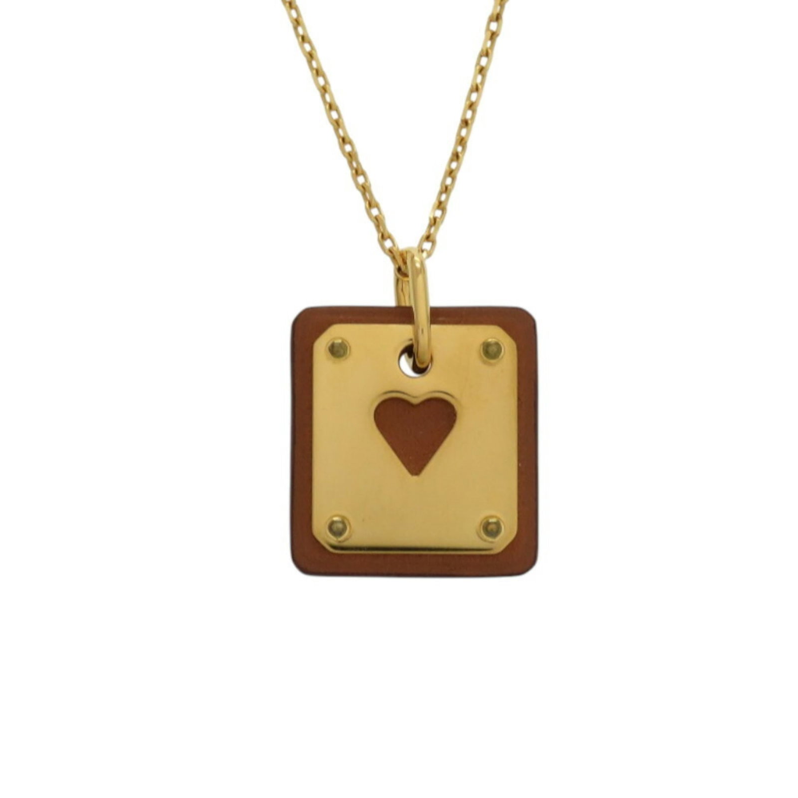 Herms Asde Coeur Ace Of Hearts Leather And Metal Brown Necklace With Z Stamp 1758Hermes: Herms Asde Coeur Ace Of Hearts Leather And Metal Brown Necklace With Z Stamp 1758Hermes Brown leather and metal necklace with a 1758Hermes z stamp, featuring an Ace of Hearts pendant. The necklace