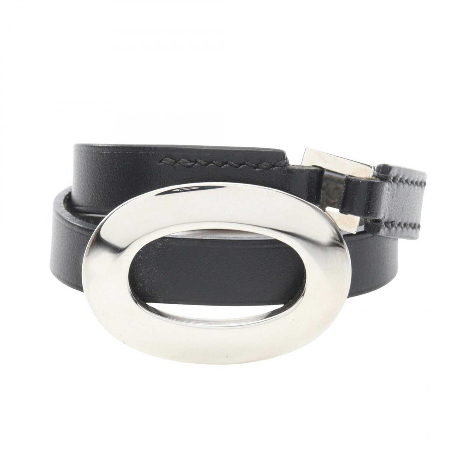 Hermes leather swift steel bracelet charm: Hermes leather swift steel bracelet charm Stainless steel and Swift leather come together in this sleek 15.5cm charm bracelet, featuring silver accents. The black Swift leather adds a touch of sophist