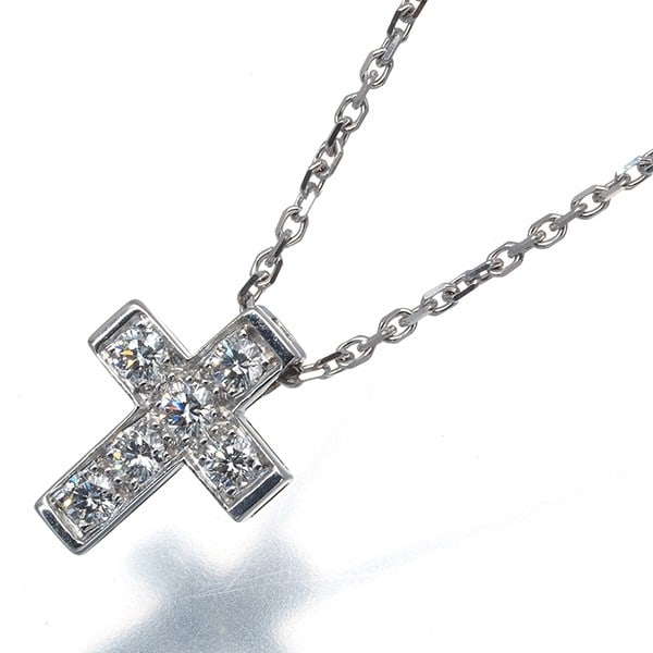 Van Cleef & Arpels Necklace Diamond Mini Croix Cross 18K 750 White Gold: Van Cleef & Arpels Necklace Diamond Mini Croix Cross 18K 750 White Gold Van Cleef & Arpels' Mini Croix Cross necklace showcases an exquisite 18k white gold pendant adorned with a natural diamond, care