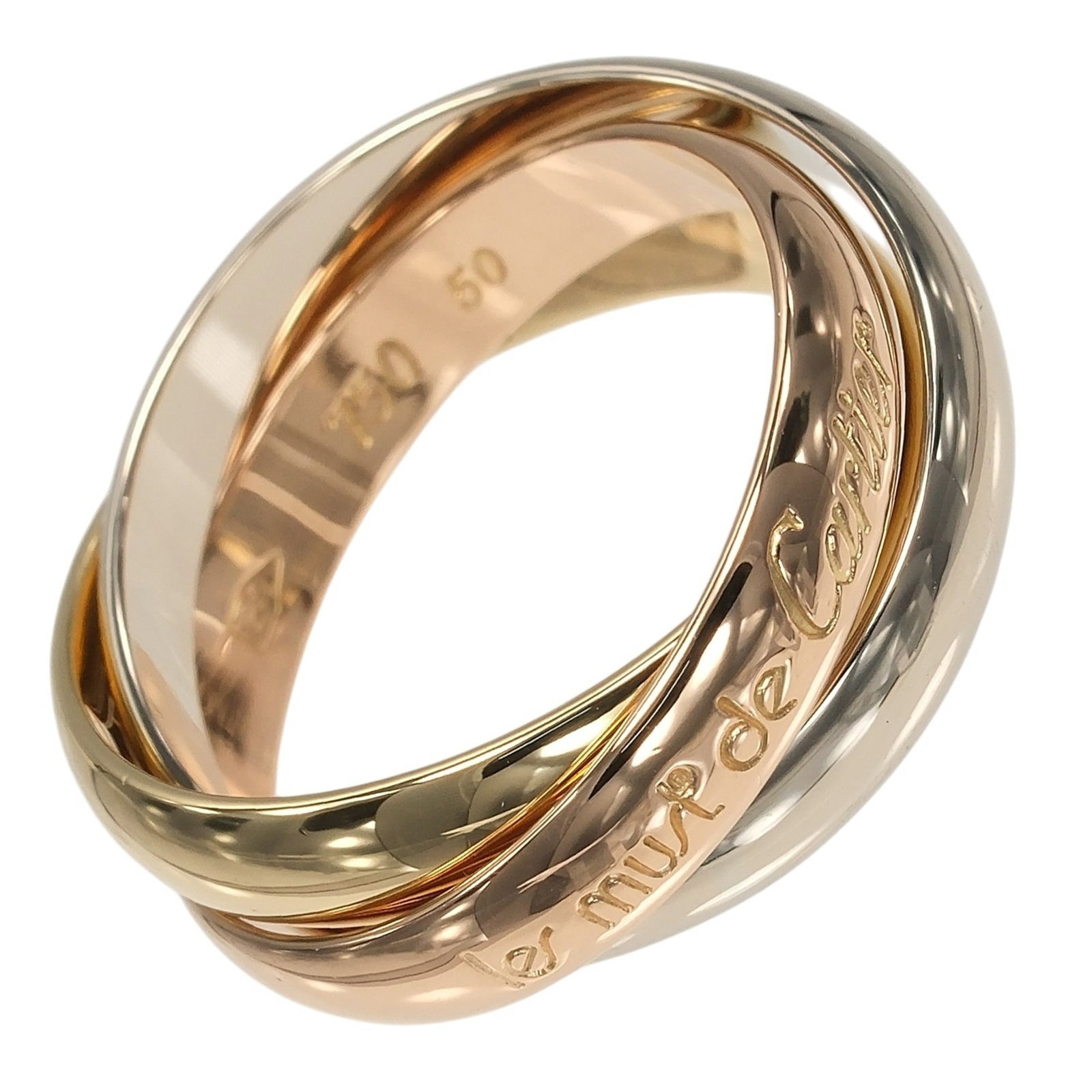 Pink Gold Cartier Yellow Ring Band Gold (18K) White: Pink Gold Cartier Yellow Ring Band Gold (18K) White Pink gold Cartier ring band in 18K, featuring a classic design with white accents. This elegant piece is available in size US 5.5 and made from high