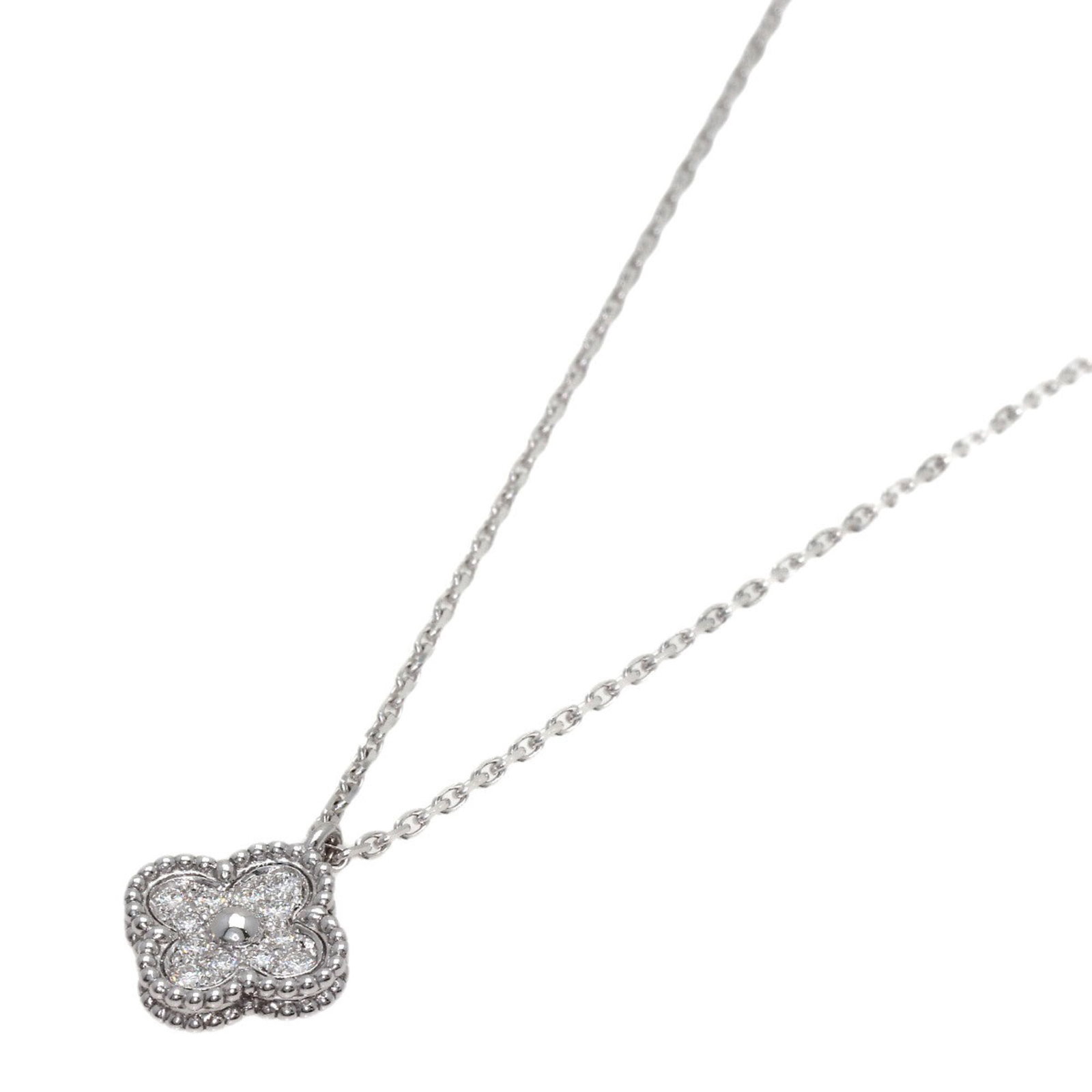 Sweet Alhambra Diamond Necklace Women's 18K White Gold Van Cleef & Arpels: Sweet Alhambra Diamond Necklace Women's 18K White Gold Van Cleef & Arpels 18K White Gold Van Cleef & Arpels Sweet Alhambra Diamond Necklace features a striking design with diamonds set in white gold, 