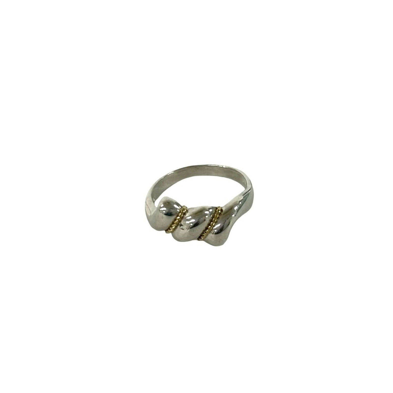 Tiffany Band Ring Silver 925 Yellow Gold (18K): Tiffany Band Ring Silver 925 Yellow Gold (18K) Silver 925 and 18K yellow gold combine in this elegant Tiffany band ring, available in US size 5.5. The classic design features a simple yet sophisticate