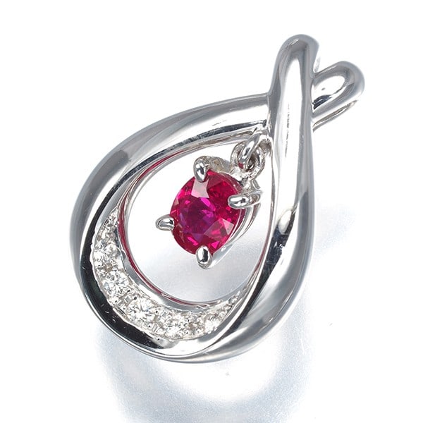 Ruby teardrop drop pendant diamond 0.40ct 0.05ct 18k: Ruby teardrop drop pendant diamond 0.40ct 0.05ct 18k The teardrop pendant features a natural ruby stone weighing 0.40ct, paired with a total of 0.05ct diamond. Set in 18k white gold, the design