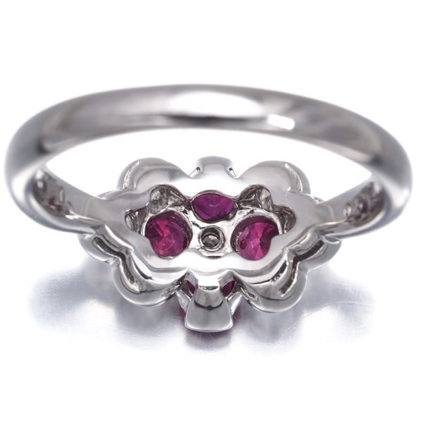 Ruby 0.51Ct Diamond 0.44Ct Flower Ring 900 Platinum - 4