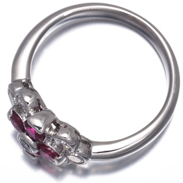 Ruby 0.51Ct Diamond 0.44Ct Flower Ring 900 Platinum - 5