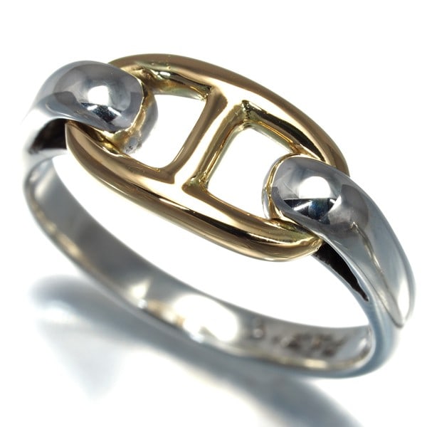 Hermes Ring Chaine D'Ancre Us6-6.25 Silver 925/ 18K Yg: Hermes Ring Chaine D'Ancre Us6-6.25 Silver 925/ 18K Yg Sterling Silver Hermes Ring Chaine D'Ancre Us6-6.25, crafted from 925/18K Yellow Gold, features a sleek design with no main stone. Weighing in at