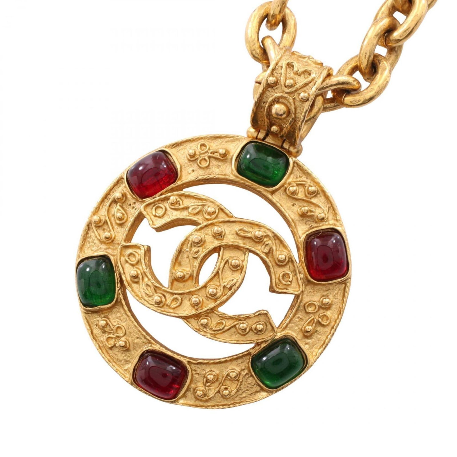 Coco Mark Gripoix Gold Plated Rhinestone Necklace Gold Women Green Red Tones: Coco Mark Gripoix Gold Plated Rhinestone Necklace Gold Women Green Red Tones Gold plating and rhinestones come together in this striking Coco Mark Gripoix necklace, featuring a large 45mm x 45mm gold-