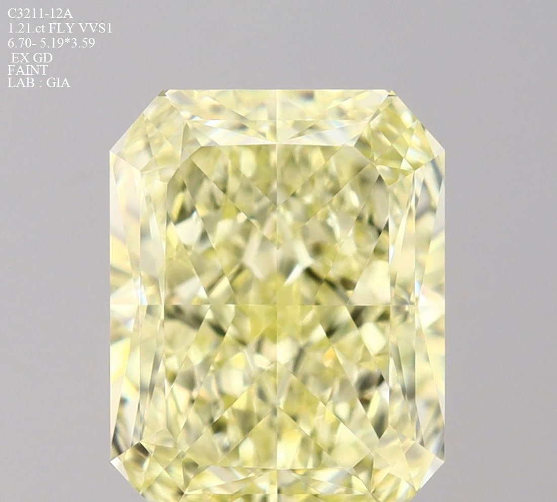 GIA Radiant 1.21ct Fancy Light Yellow VVS1 - Loose Natural Diamond: GIA Radiant 1.21ct Fancy Light Yellow VVS1 - Loose Natural Diamond GIA certified, this loose natural diamond boasts exceptional clarity and polish. Its Fancy Light Yellow color and VVS1 grade make it