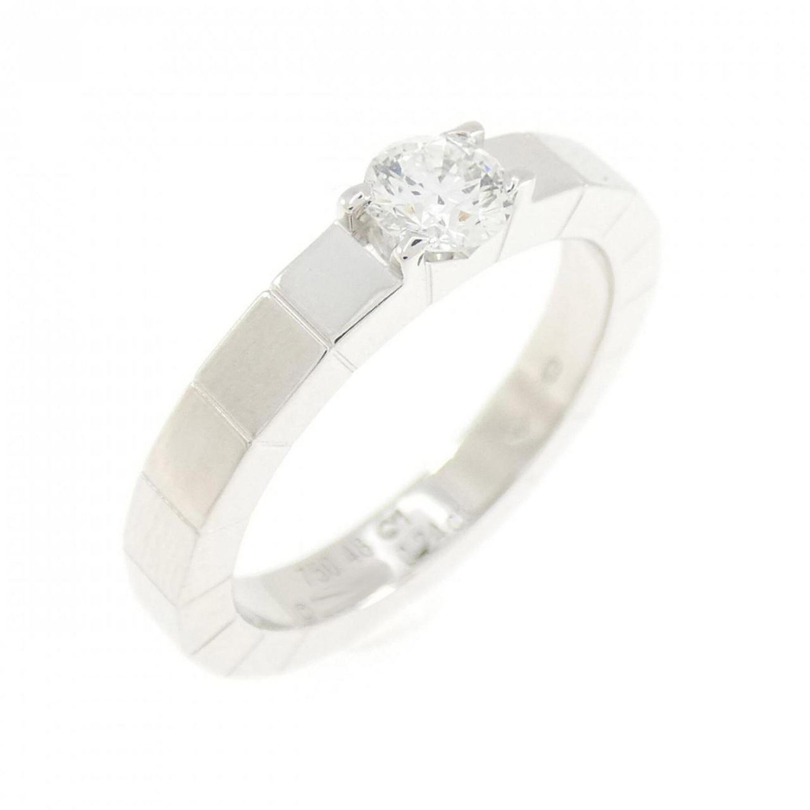 White Gold Band Ring by Cartier 18K: White Gold Band Ring by Cartier 18K 18K white gold band ring by Cartier, featuring a diamond stone and a size 4.5 women's band. This elegant piece showcases the luxury brand's signature style with its