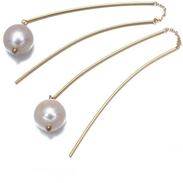Star Jewelry Earrings Pearl 8.4Mm Threader 18K 750 Yellow Gold: Star Jewelry Earrings Pearl 8.4Mm Threader 18K 750 Yellow Gold 18K yellow gold earrings feature a cultured pearl with an approximate diameter of 8.4mm, suspended from a threader on a total length of 9