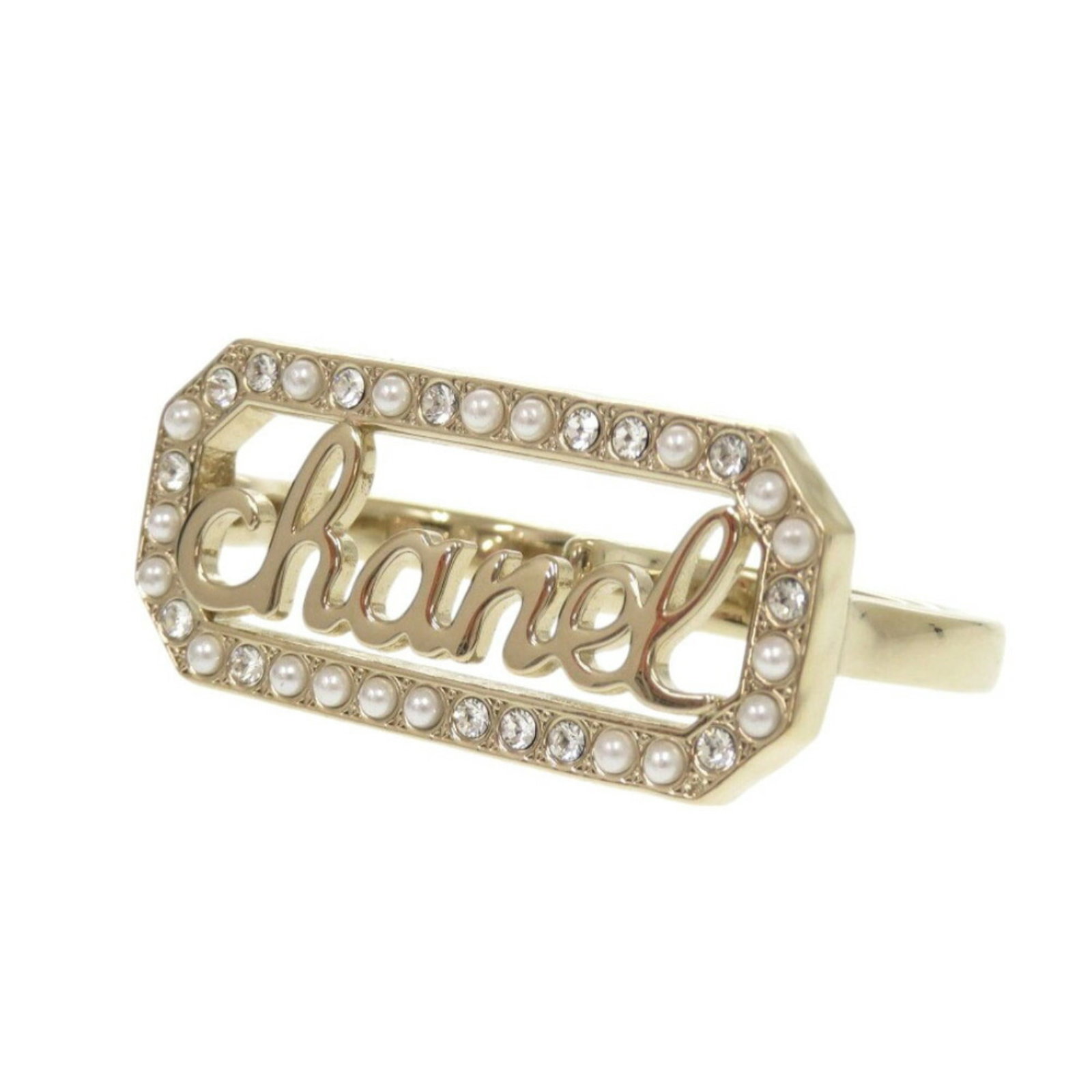 Artificial Pearl Metal Chanel Ring: Artificial Pearl Metal Chanel Ring Artificial pearl, Metal Chanel Ring features an elegant band design. Made from high-quality artificial pearls and metal, this ring showcases a sophisticated gold fin
