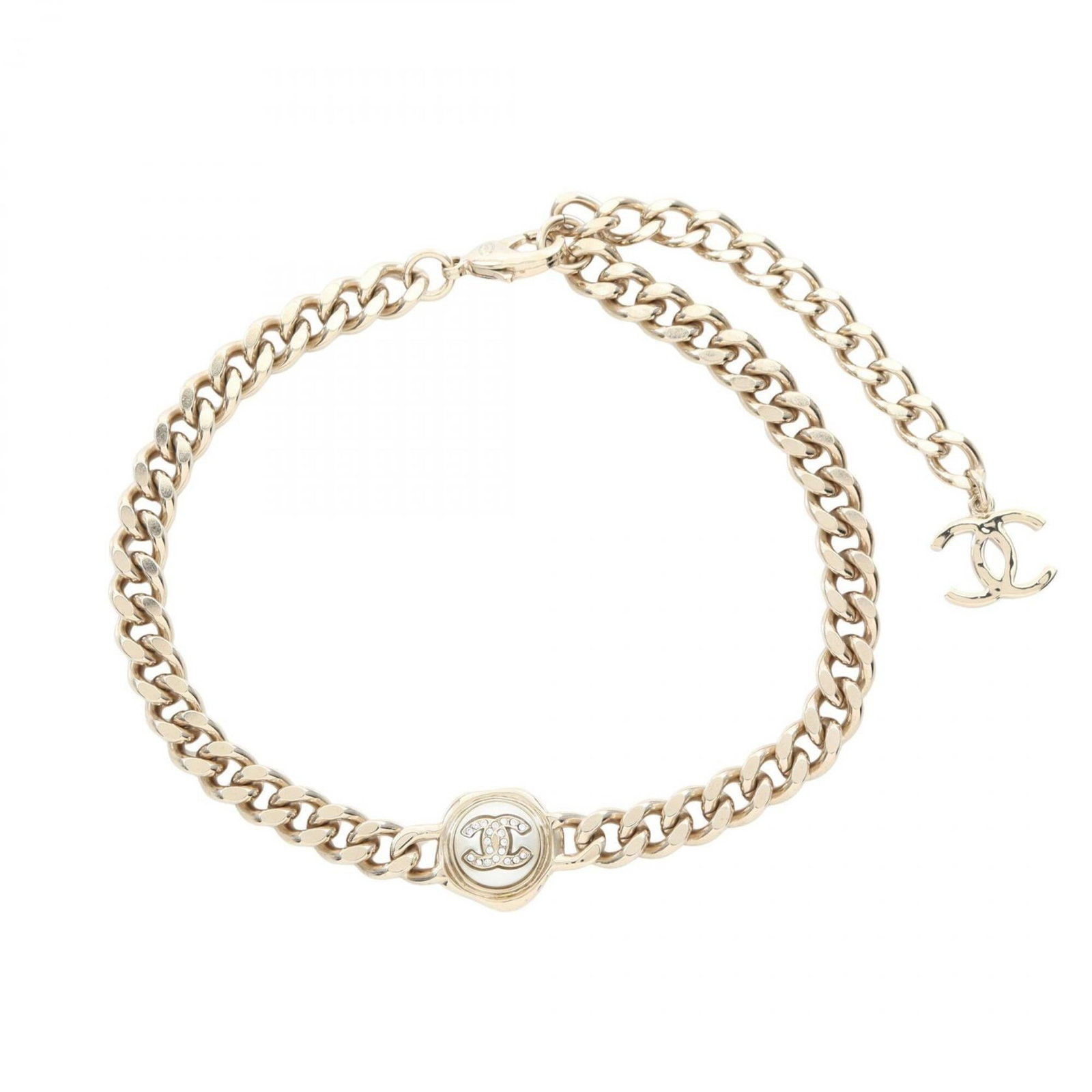 Chanel Coco Mark Choker Accessory Gold Plated (Gp) Faux Pearl Rhinestone Women'S Gold White Clear: Chanel Coco Mark Choker Accessory Gold Plated (Gp) Faux Pearl Rhinestone Women'S Gold White Clear Gold plated, faux pearl, and rhinestone details add luxury to this Chanel Coco Mark choker necklace.