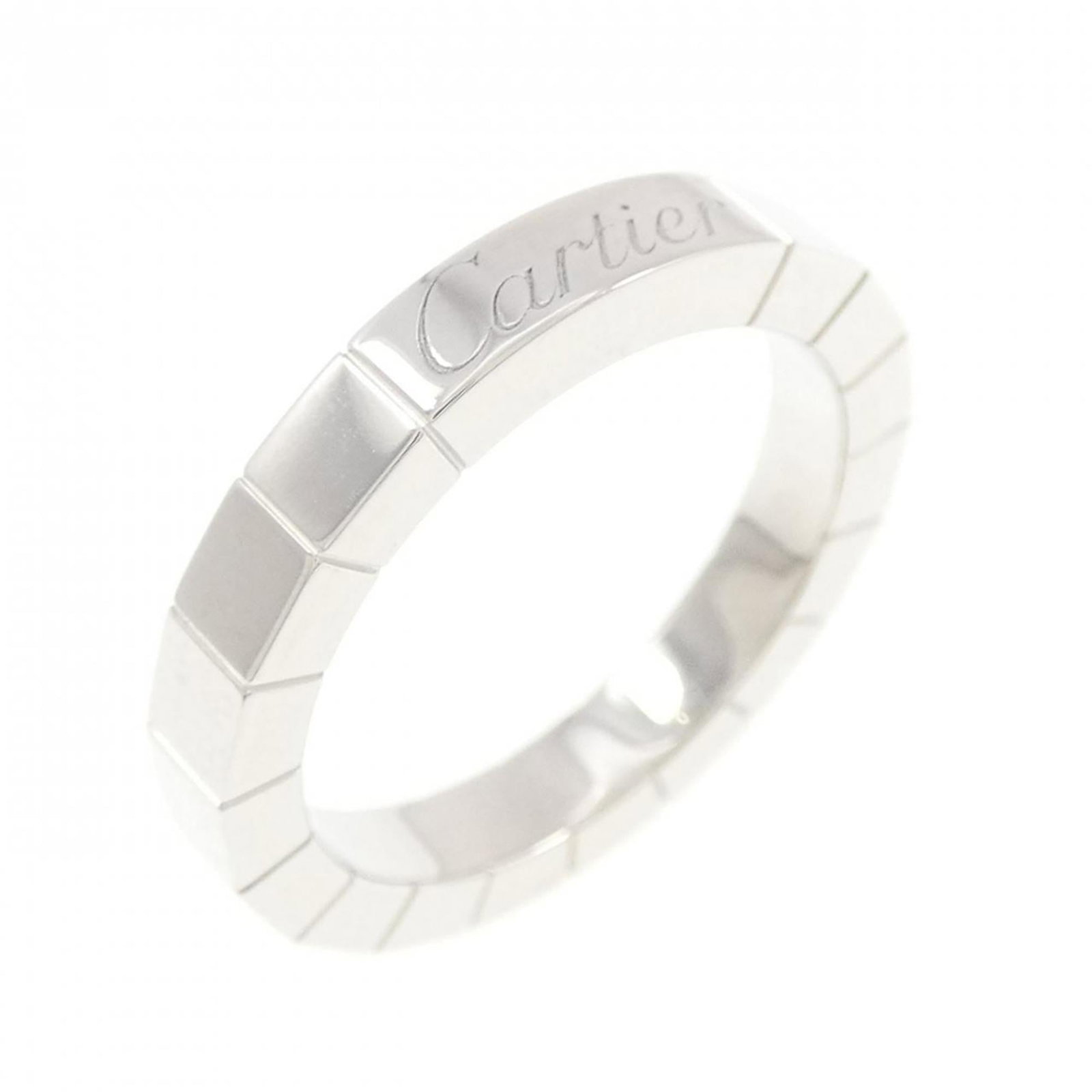 White Gold Band Ring by Cartier 18K: White Gold Band Ring by Cartier 18K Cartier's 18K white gold band ring boasts sleek sophistication with its minimalist design, perfectly sized for a US size 4. The B4045000 model showcases the brand's