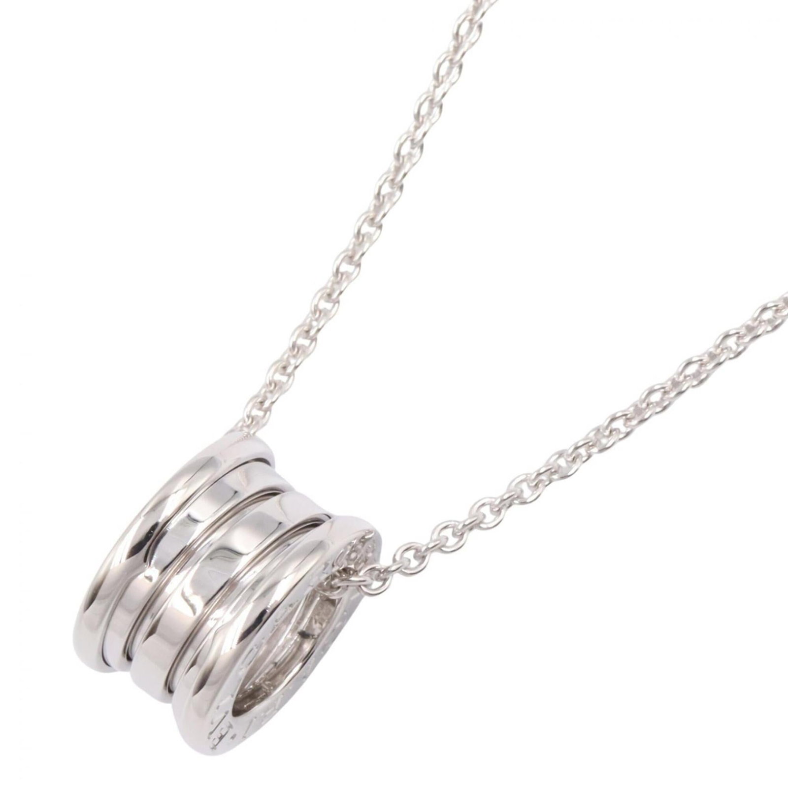 Bvlgari Bulgari B-Zero1 Necklace 18K White Gold (Wg) Women'S Silver-Toned.: Bvlgari Bulgari B-Zero1 Necklace 18K White Gold (Wg) Women'S Silver-Toned. 18K white gold (Wg) women's necklace with a silver-toned Bvlgari Bulgari B-Zero1 design, featuring a 15mm x 9mm pendant. The 