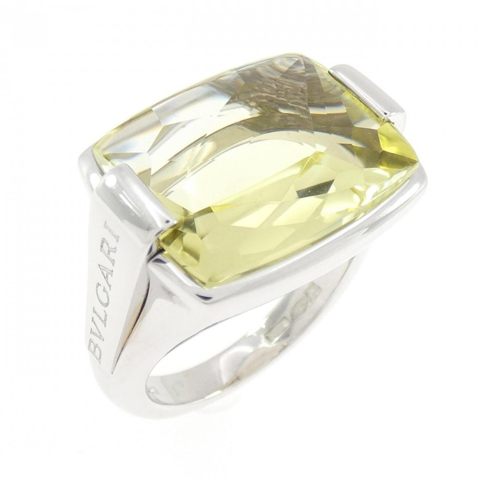 Bvlgari Band Ring White Gold (18K): Bvlgari Band Ring White Gold (18K) White gold (18K) band ring from Bvlgari, featuring quartz stone. This women's band ring boasts elegant simplicity with a classic design. Available in US size 6. Item