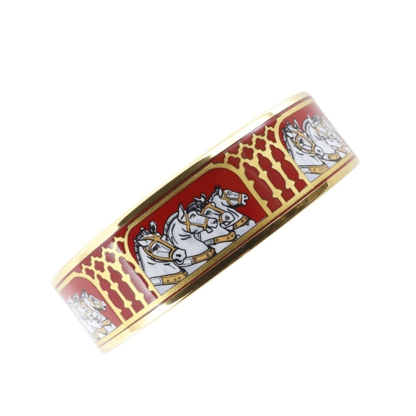 Hermes Bangle Gold Plating: Hermes Bangle Gold Plating 19cm / 7.48'' Gold Plated Bangle from Hermes Features Red Color and Classic Design. This elegant bangle boasts a striking red hue, adding a pop of color to any outfit. Made
