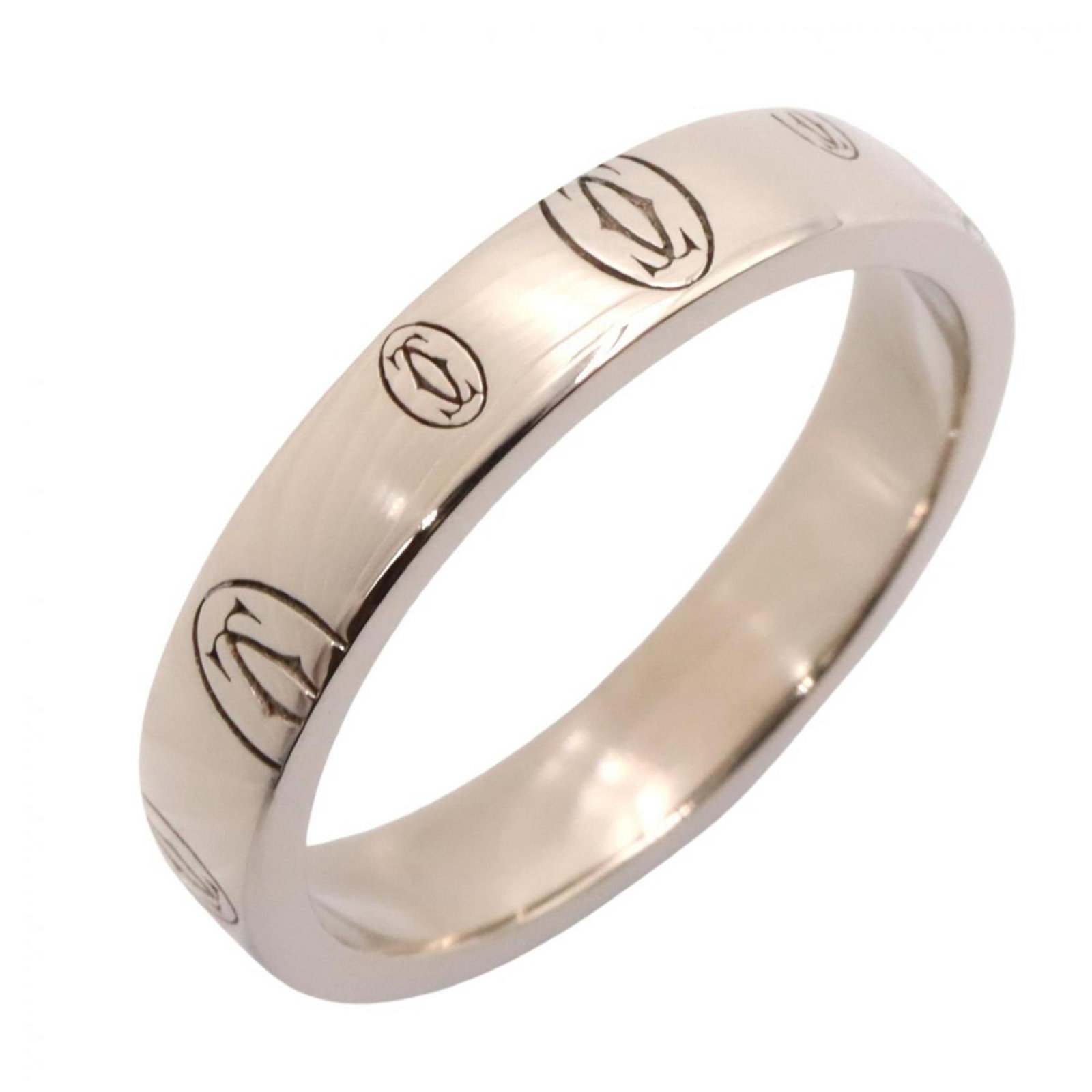 White Gold Band Ring by Cartier 18K: White Gold Band Ring by Cartier 18K White Gold Band Ring by Cartier 18K features a sleek design with the iconic Cartier brand, crafted from high-quality white gold (18K). This band ring is available i