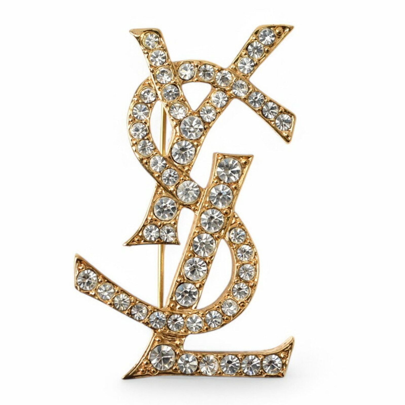 Yves Saint Laurent Pin Brooch Brass Rhinestone (1 of 7)
