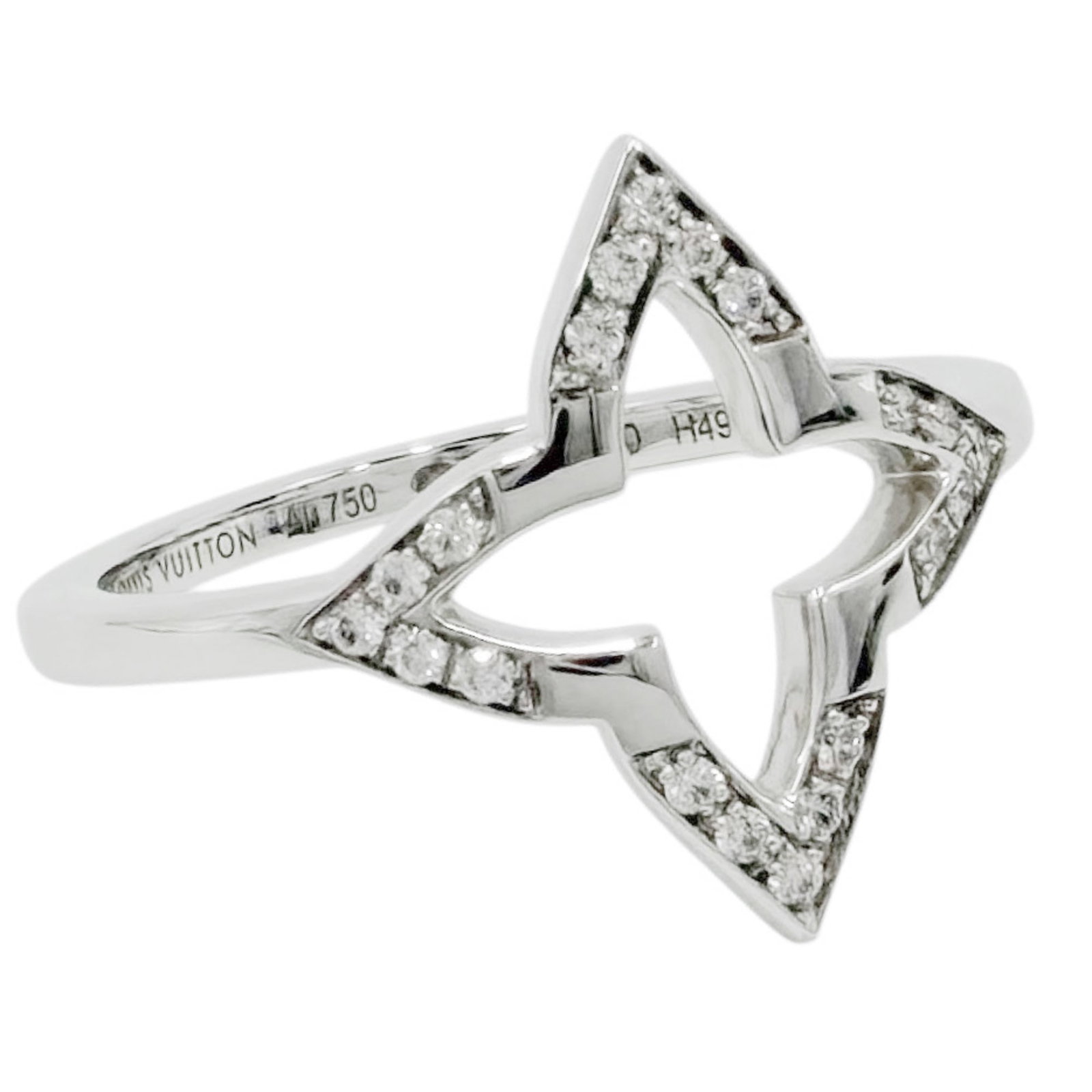 White Gold Band Ring Louis Vuitton: White Gold Band Ring Louis Vuitton White gold band ring from Louis Vuitton, featuring 0.07 carat diamond and made from 18K white gold material. This band ring is available in size 5.5 US and matches t