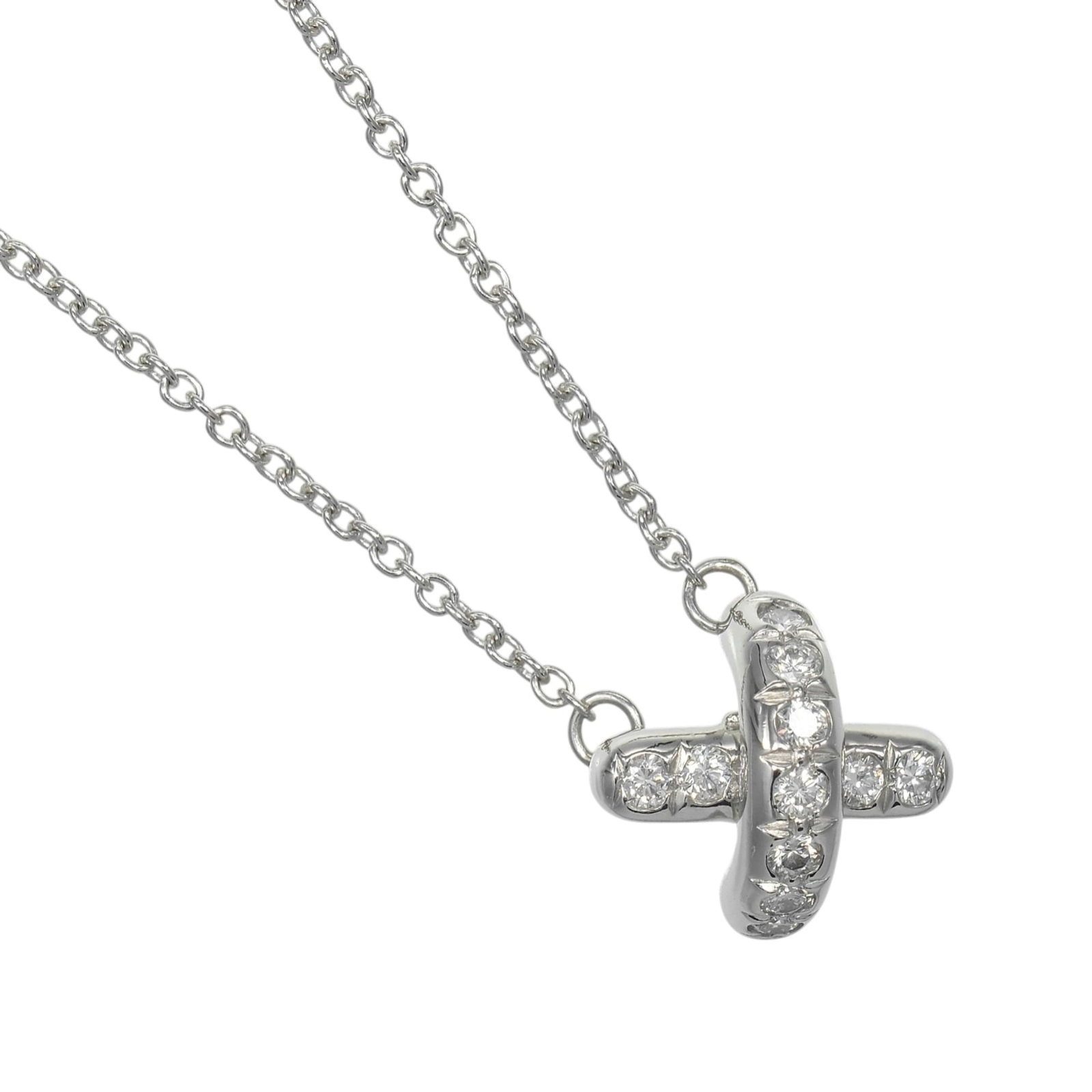 Tiffany & Co. Cross-Stitch Necklace Pt950 Platinum Diamond Approx. 4.1G.: Tiffany & Co. Cross-Stitch Necklace Pt950 Platinum Diamond Approx. 4.1G. Tiffany & Co. Cross-Stitch Necklace Pt950 Platinum Diamond Approx. 4.1G features a stunning 8mm x 8mm diamond pendant set in pl