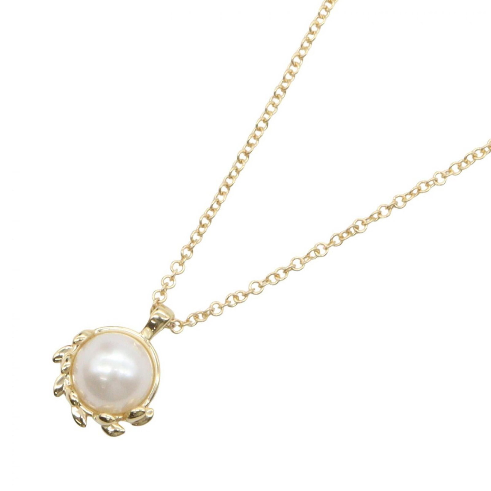 Tiffany & Co. Olive Leaf Pearl Necklace 18K (Yellow Gold) Pearl Women'S Gold/ White Tones: Tiffany & Co. Olive Leaf Pearl Necklace 18K (Yellow Gold) Pearl Women'S Gold/ White Tones Yellow gold (18K) pendant features an olive leaf design, set with white-toned pearls. The necklace boasts a cl