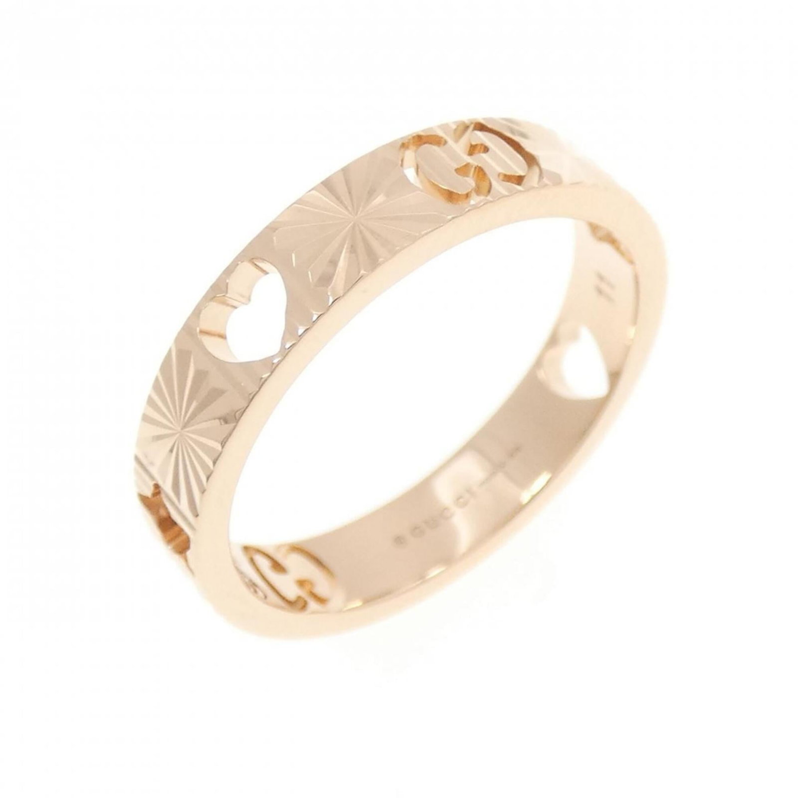 Pink gold band ring from Gucci: Pink gold band ring from Gucci Pink gold band ring from Gucci, featuring 18K pink gold material and a US size 5.5 fit. This elegant band showcases the iconic Gucci style with its distinctive pink gold