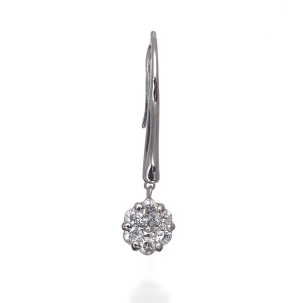Single 0.25ct Flower 18K White Gold Diamond Paved Hook Earring: Single 0.25ct Flower 18K White Gold Diamond Paved Hook Earring Single 0.25ct Flower 18K White Gold Diamond Paved Hook Earring features a delicate 6.0 x 6.0mm diamond, pav?-set in an 18k white gold hoo
