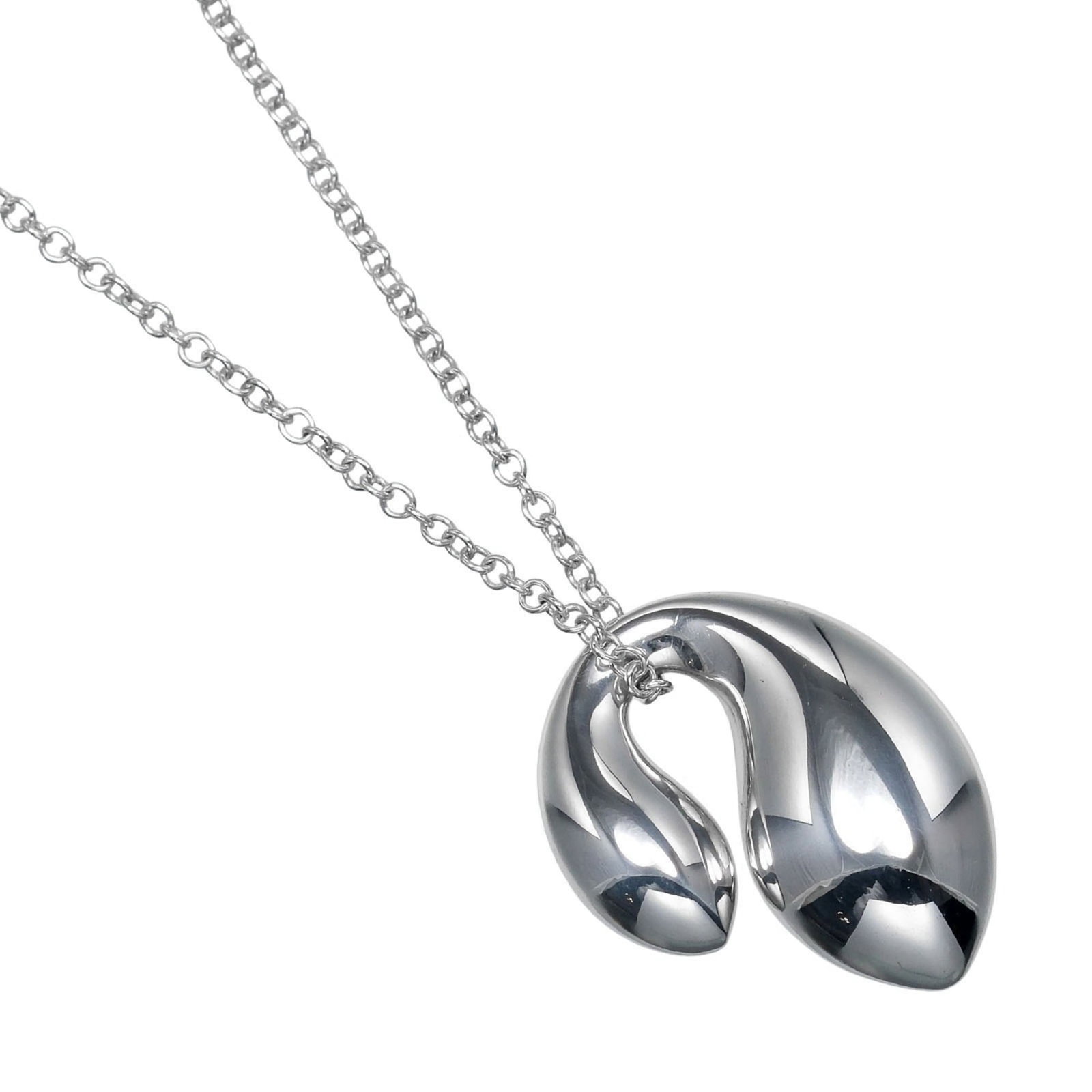 Tiffany & Co. Double Teardrop Necklace 925 Silver Approx. 5.42G: Tiffany & Co. Double Teardrop Necklace 925 Silver Approx. 5.42G Tiffany & Co. Double Teardrop Necklace in sterling silver, featuring a pendant measuring 16.1mm x 12.4mm suspended from a 40 cm chain. T