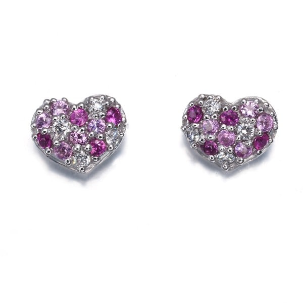 Ponte Vecchio Earrings Sapphire 0.22Ct Diamond 0.09Ct Heart Paved 18K Wg: Ponte Vecchio Earrings Sapphire 0.22Ct Diamond 0.09Ct Heart Paved 18K Wg Stunning 18k white gold earrings featuring a natural sapphire stone weighing 0.22ct, paired with a delicate 0.09ct heart-shaped