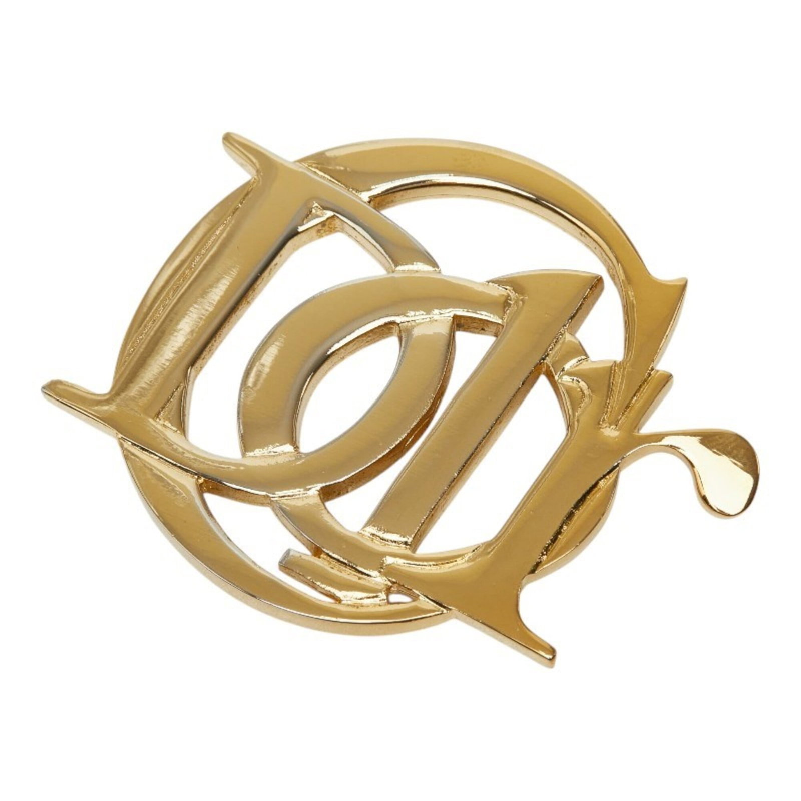 Dior Brooch by Christian: Dior Brooch by Christian Christian Dior's gold brooch boasts elegant charm, measuring 5.16cm x 6.29cm, making it a striking accessory for any outfit. The intricate design bears a signature, adding a t