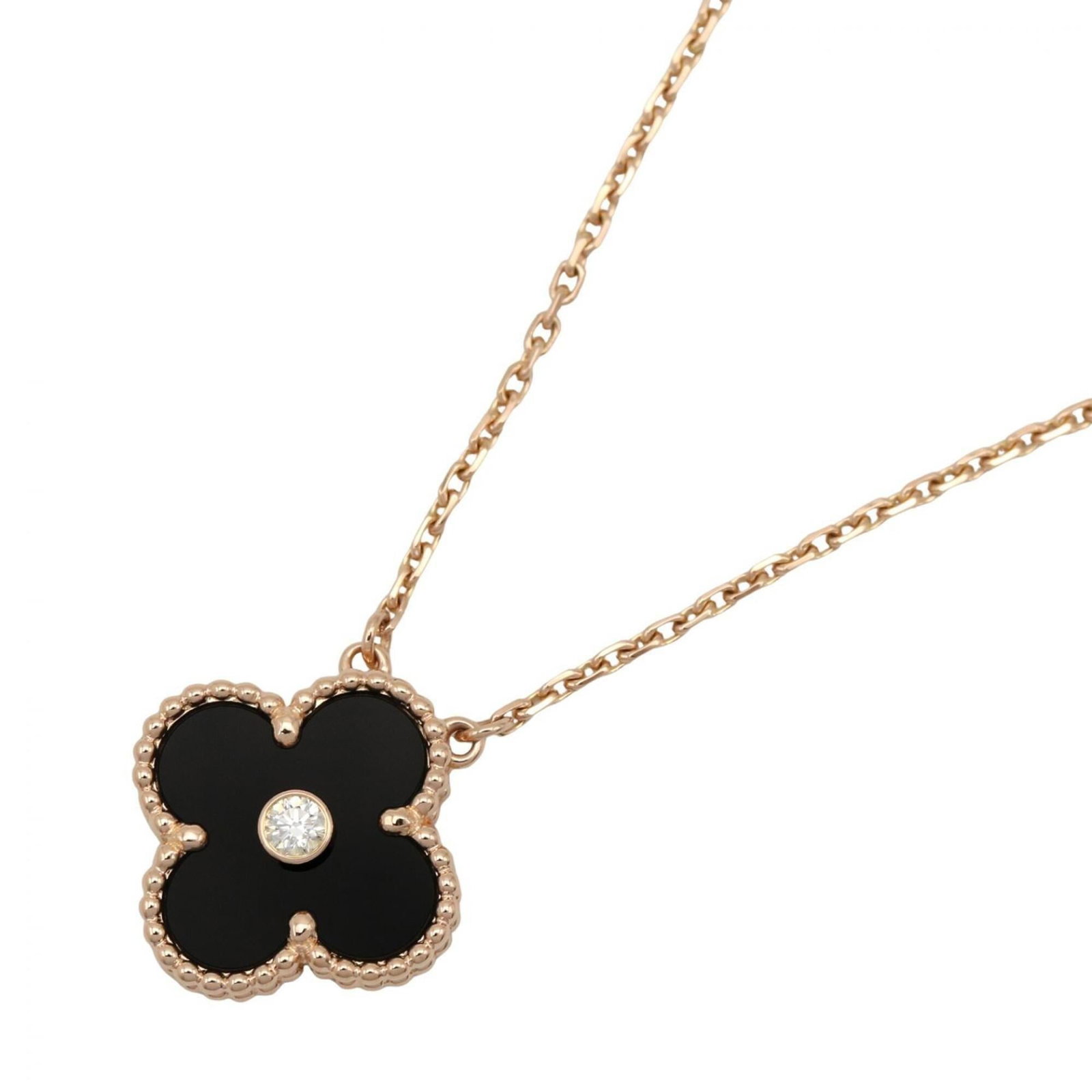 Van Cleef & Arpels Vintage Alhambra Onyx 1Pd Necklace 18K Pink Gold (Pg) Diamond Onyx Women'S Black: Van Cleef & Arpels Vintage Alhambra Onyx 1Pd Necklace 18K Pink Gold (Pg) Diamond Onyx Women'S Black Van Cleef & Arpels' iconic Alhambra design takes center stage in this stunning 18K pink gold necklac