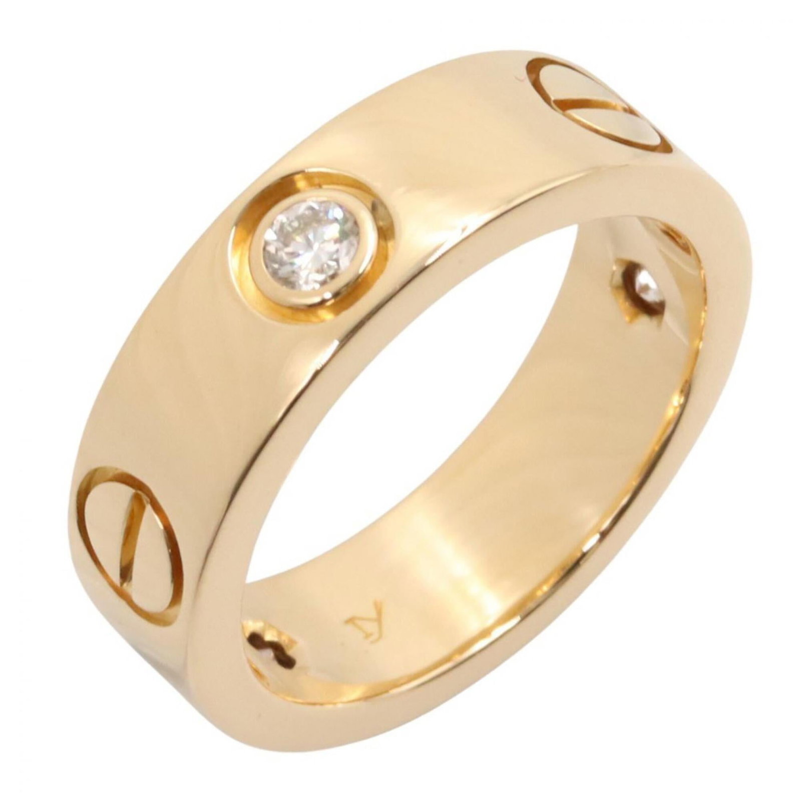 Cartier Band Ring Yellow Gold (18K): Cartier Band Ring Yellow Gold (18K) Cartier Band Ring Yellow Gold (18K) boasts a sleek, all-gold design with clear diamond accents. The 18K yellow gold construction and US size 4 fit comfortably on th