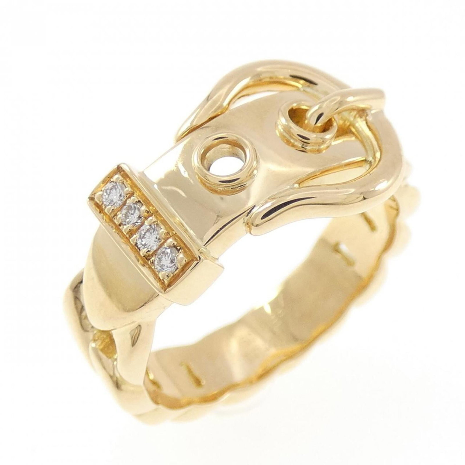 Hermes Band Ring Yellow Gold (18K): Hermes Band Ring Yellow Gold (18K) Yellow gold (18K) band ring from Hermes features a diamond stone and measures 10.5mm in width, weighing 6.4g. This 18K yellow gold band ring is available in US size 