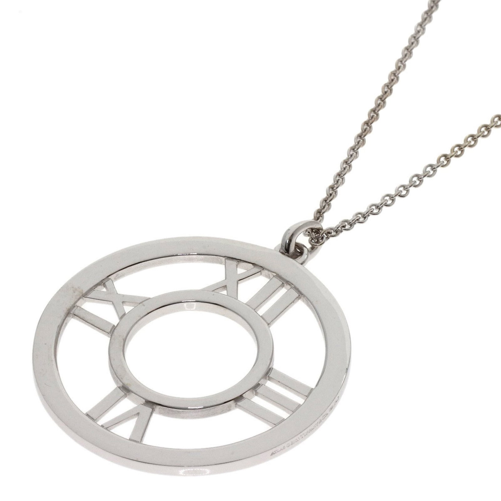Tiffany & Co. Atlas Open Medallion Necklace 18K White Gold Women'S.: Tiffany & Co. Atlas Open Medallion Necklace 18K White Gold Women'S. Tiffany & Co. Atlas Open Medallion Necklace in 18K White Gold features a striking design with a 37.6mm x 34.9mm pendant, set against