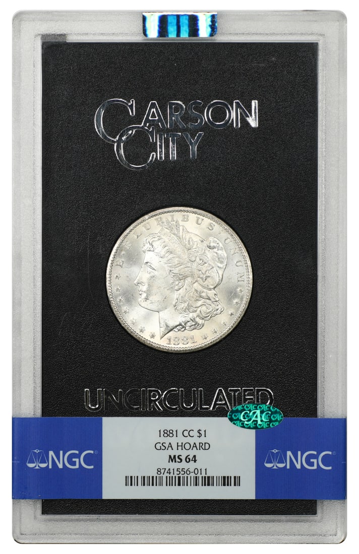 GSA: 1881-CC $1 NGC/ CAC MS64 - Morgan Dollar - Better CC-Mint Dollar: GSA: 1881-CC $1 NGC/ CAC MS64 - Morgan Dollar - Better CC-Mint Dollar The 1881-CC Morgan Dollar, certified MS64 by NGC and CAC approved, showcases the distinctive CC mint mark characteristic of Carson