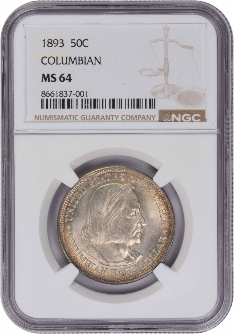 MS64 NGC Silver Half Dollar 1893 Columbian Commemorative: MS64 NGC Silver Half Dollar 1893 Columbian Commemorative The MS64 NGC Silver Half Dollar 1893 Columbian Commemorative boasts an exceptional grade, reflecting its impressive condition. This rare coin f