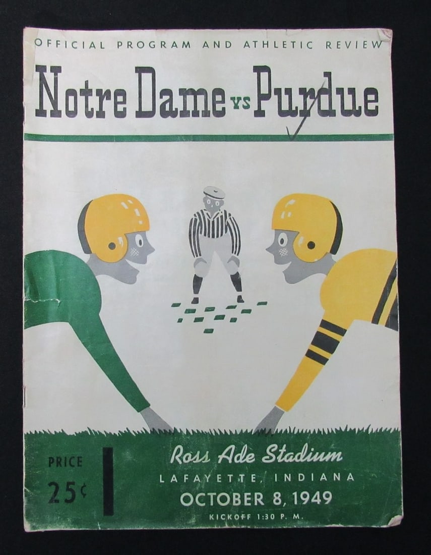 10/ 8/ 1949 Purdue vs. Notre Dame College Program 186014: 10/ 8/ 1949 Purdue vs. Notre Dame College Program 186014 Original 1949 Purdue vs. Notre Dame College Program #186014, featuring the iconic football teams from two legendary colleges, offers a unique g