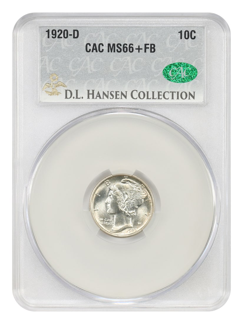 D L Hansen Mercury Dime 1920-D 10C CACG MS66+: D L Hansen Mercury Dime 1920-D 10C CACG MS66+ The D L Hansen Mercury Dime 1920-D 10C CACG MS66+ is an exceptional uncirculated coin, certified by the Coin Authentication and Grading Group (CACG) with 