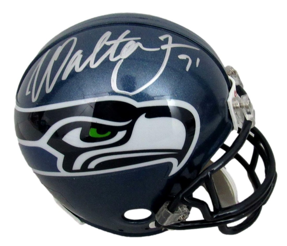 Signed by Walter Jones Seattle Seahawks Mini Helmet HOF Autographed JSA: Signed by Walter Jones Seattle Seahawks Mini Helmet HOF Autographed JSA Signed by Walter Jones, the legendary Seattle Seahawks left tackle, this mini helmet showcases a unique piece of NFL history. Br