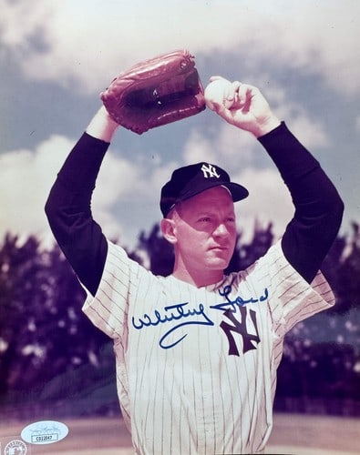 Ford Autographed 8x10 Baseball Photo by Whitey: Ford Autographed 8x10 Baseball Photo by Whitey Signed by baseball legend Whitey Ford, this 8x10 photo features the iconic New York Yankees pitcher in sharp focus. The image bears a blue Sharpie signat